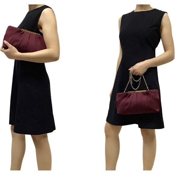⚡ Women's Elegant Evening Pleated Satin Simple Classy Dark Red Clutch Bag - Picture 2 of 7